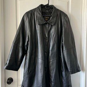 Vintage Komitor Leather Trench Coat Black Women's size 2X Black